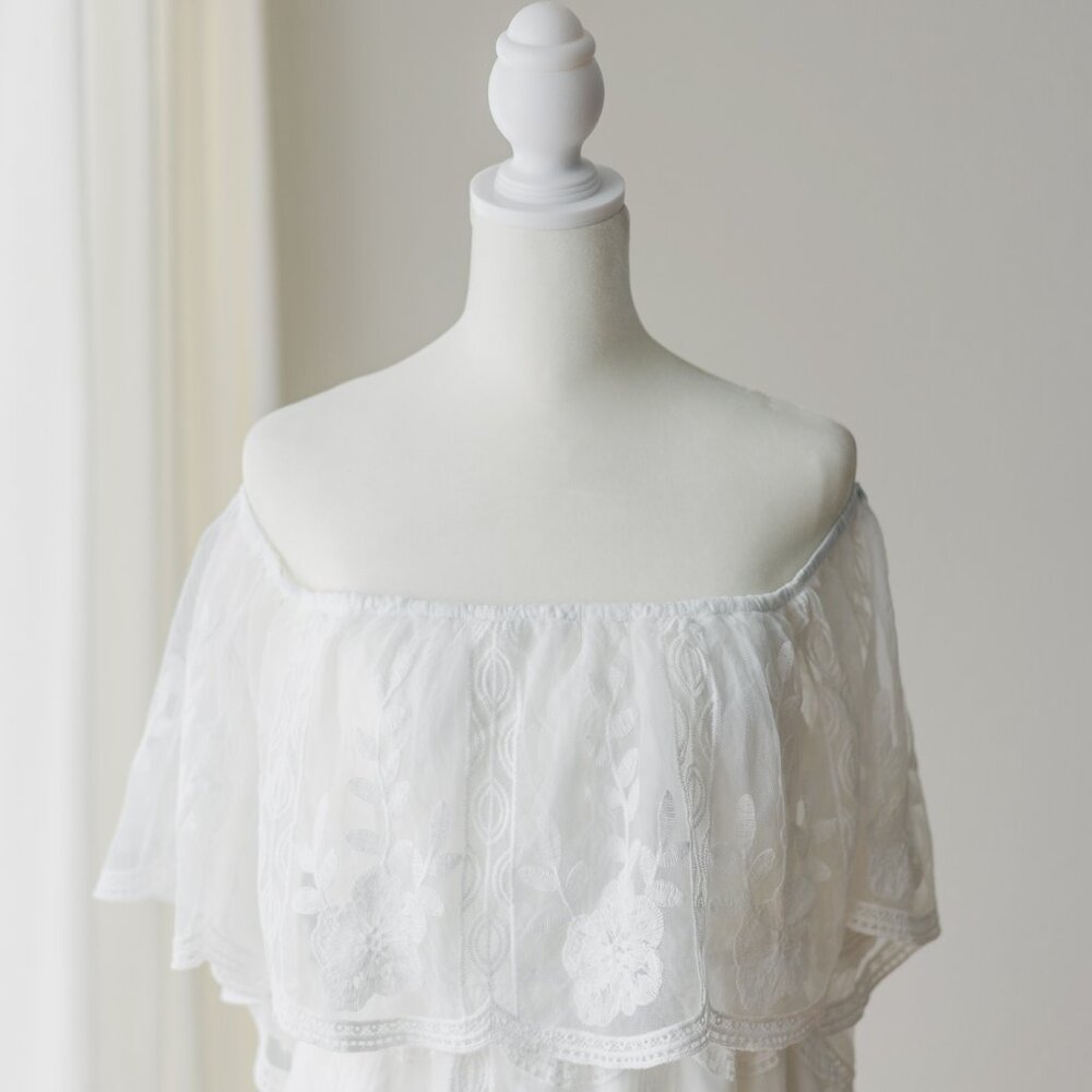 White Lace Off Shoulder Lace Maxi Dress Boho Size L - Picture 3 of 9